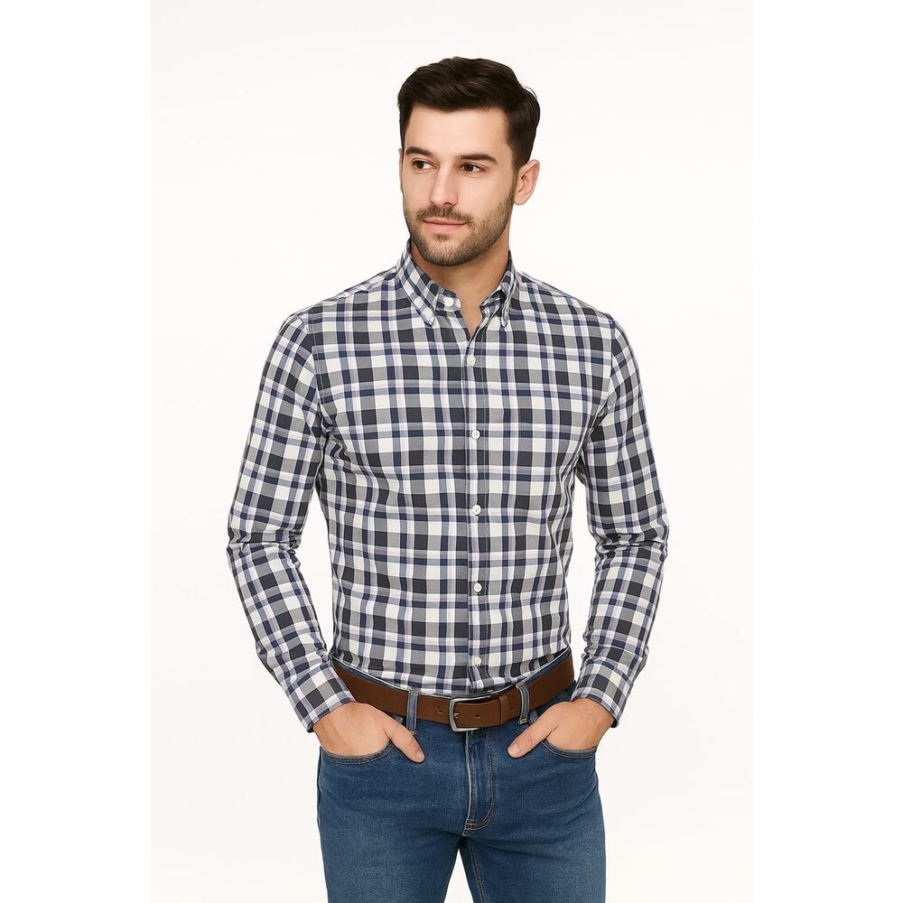 Merona Men's Button Up Shirt Tailored Fit Long Sleeve Multicolor Plaid Size S